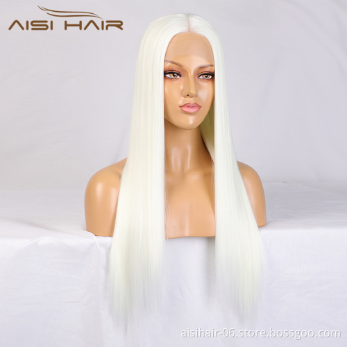 Aisi Hair Top Quality Long Silky Straight White Wig 26 Inch Long Swiss Lace Wigs Synthetic Lace Frontal Wigs For Black Women
